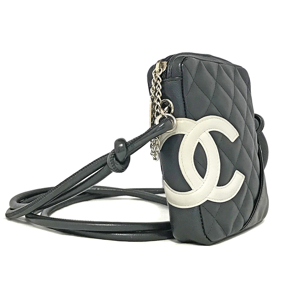 Chanel White Bag Mini Crossbody Leather Pochette Shoulder Cambon Bag Line Black - Picture 1 of 11